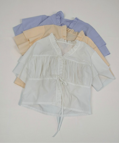 lawgy(ラウジー)の「v frill line gather ribbon blouse / vフリルラインギャザーリボンブラウス(シャツ/ブラウス・レディース・ホワイト/クリーム/ブルー・FREE)」の22枚目の写真