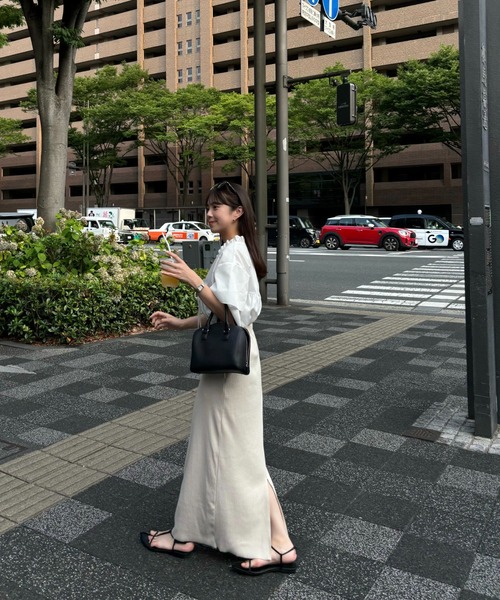 v frill line gather ribbon blouse / vフリルラインギャザー