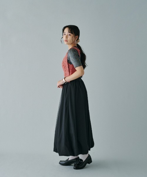 terrace(テラス)の「チュールレースレイヤード重ねバルーンスカート(スカート・レディース・ホワイト×ブラック/ブラック/ブルー系・MEDIUM)」の21枚目の写真
