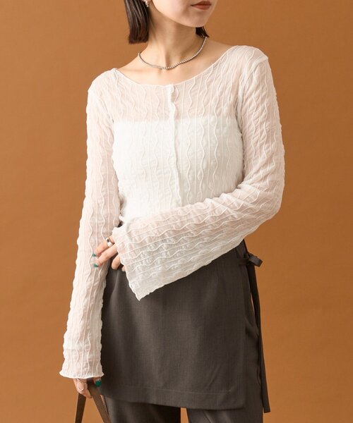 mystic（ミスティック）の「シアーアシメTOPS（Tシャツ/カットソー・レディース・オフホワイト/ブラック/ブラウン/ピンク・FREE）」の2枚目の写真