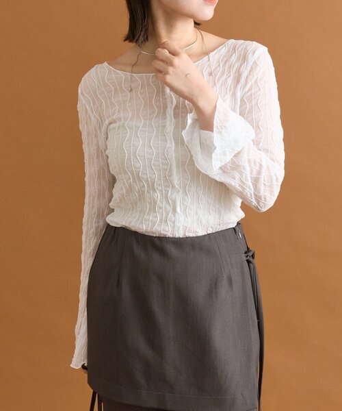 mystic（ミスティック）の「シアーアシメTOPS（Tシャツ/カットソー・レディース・オフホワイト/ブラック/ブラウン/ピンク・FREE）」の5枚目の写真