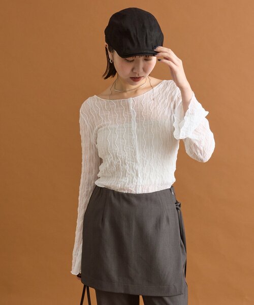 mystic（ミスティック）の「シアーアシメTOPS（Tシャツ/カットソー・レディース・オフホワイト/ブラック/ブラウン/ピンク・FREE）」の6枚目の写真