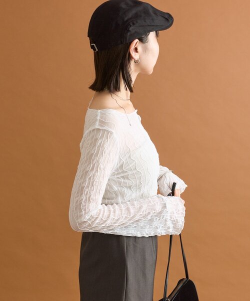 mystic（ミスティック）の「シアーアシメTOPS（Tシャツ/カットソー・レディース・オフホワイト/ブラック/ブラウン/ピンク・FREE）」の7枚目の写真