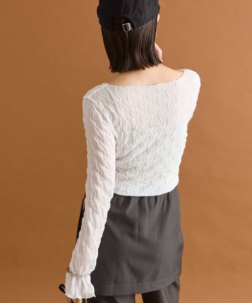 mystic（ミスティック）の「シアーアシメTOPS（Tシャツ/カットソー・レディース・オフホワイト/ブラック/ブラウン/ピンク・FREE）」の9枚目の写真