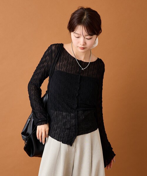 mystic（ミスティック）の「シアーアシメTOPS（Tシャツ/カットソー・レディース・オフホワイト/ブラック/ブラウン/ピンク・FREE）」の14枚目の写真