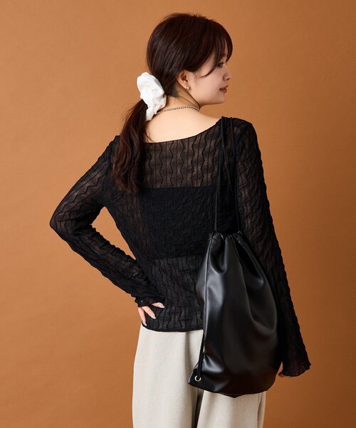 mystic（ミスティック）の「シアーアシメTOPS（Tシャツ/カットソー・レディース・オフホワイト/ブラック/ブラウン/ピンク・FREE）」の15枚目の写真