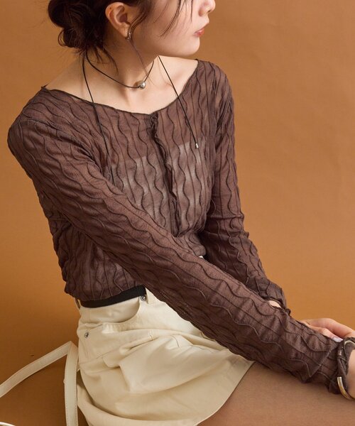 mystic（ミスティック）の「シアーアシメTOPS（Tシャツ/カットソー・レディース・オフホワイト/ブラック/ブラウン/ピンク・FREE）」の18枚目の写真