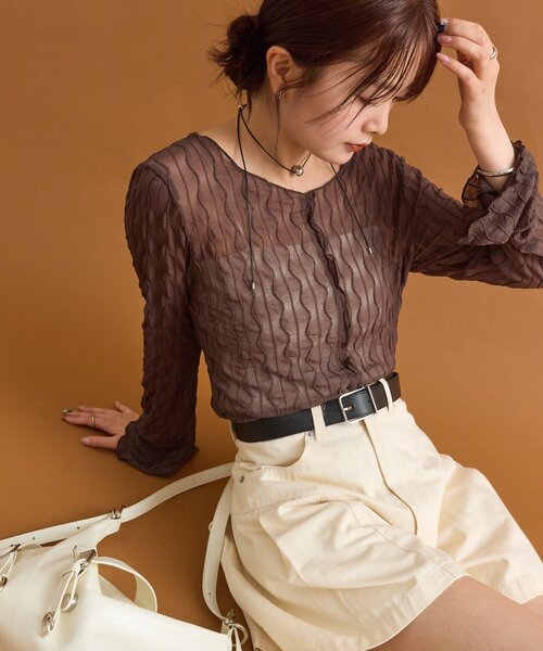 mystic（ミスティック）の「シアーアシメTOPS（Tシャツ/カットソー・レディース・オフホワイト/ブラック/ブラウン/ピンク・FREE）」の19枚目の写真