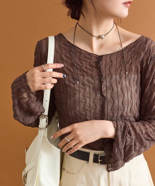 mystic（ミスティック）の「シアーアシメTOPS（Tシャツ/カットソー・レディース・オフホワイト/ブラック/ブラウン/ピンク・FREE）」の20枚目の写真