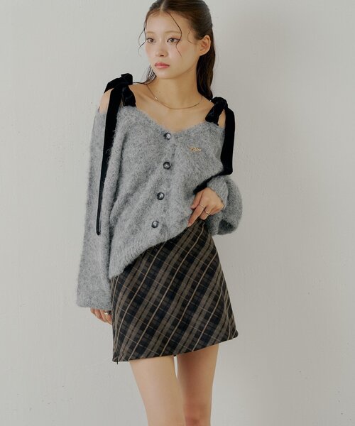 Chico（チコ）の「2wayレイヤードチェックボックスタイトミニスカート（スカート・レディース・ネイビー/チャコールグレー/ベージュ/ブラウン・SMALL/MEDIUM）」の8枚目の写真