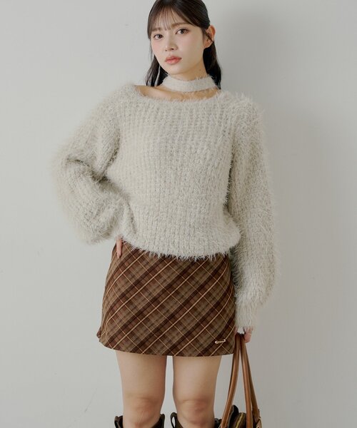 Chico（チコ）の「2wayレイヤードチェックボックスタイトミニスカート（スカート・レディース・ネイビー/チャコールグレー/ベージュ/ブラウン・SMALL/MEDIUM）」の17枚目の写真