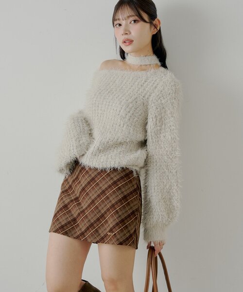 Chico（チコ）の「2wayレイヤードチェックボックスタイトミニスカート（スカート・レディース・ネイビー/チャコールグレー/ベージュ/ブラウン・SMALL/MEDIUM）」の18枚目の写真