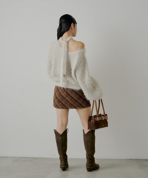 Chico（チコ）の「2wayレイヤードチェックボックスタイトミニスカート（スカート・レディース・ネイビー/チャコールグレー/ベージュ/ブラウン・SMALL/MEDIUM）」の21枚目の写真