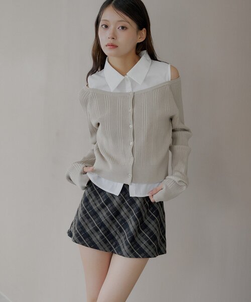 セール】2wayレイヤードチェックボックスタイトミニスカート（スカート