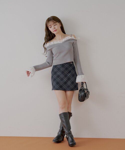 ◆幻◆ 希少　定価6.5万円 ADORE VERY リバーチェックタイトスカート A part by（アパートバイ）の「シアーチェックタイトスカート