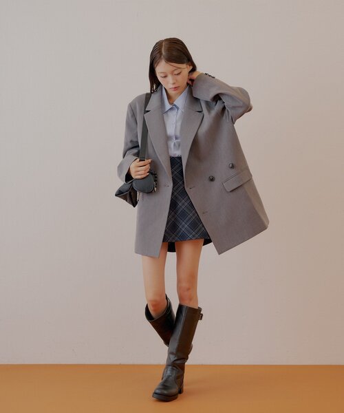 2wayレイヤードチェックボックスタイトミニスカート（スカート