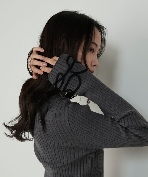 セール】【forksy.】コード刺繍ハイネックリブニットプルオーバー