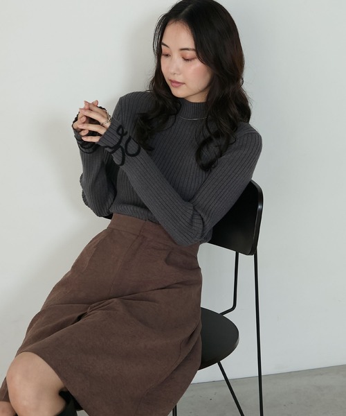 forksy.】コード刺繍ハイネックリブニットプルオーバー（ニット