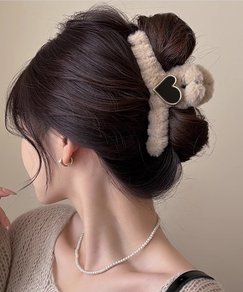セール】ヘアクリップ ハート バンスクリップ モコモコ 韓国 ボア