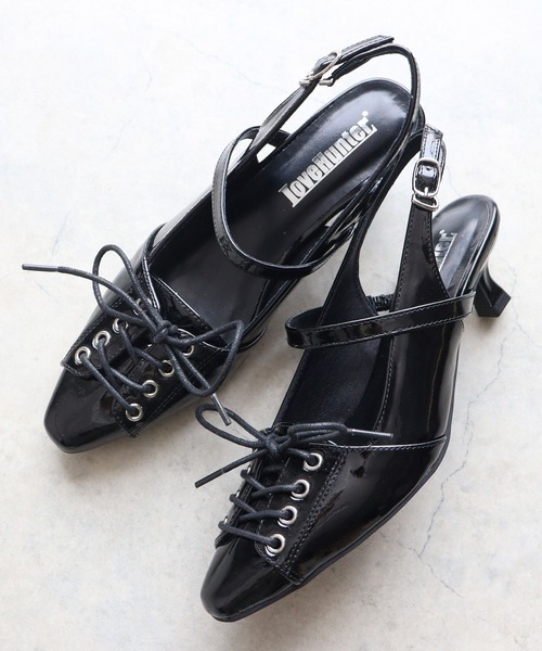 LOVEHUNTER(ラブハンター)の「LOVE HUNTER/ スリングバックレースアップミュールパンプス(2241)(パンプス・レディース・ブラック/シルバー/ホワイト・M/L/LL/S)」の2枚目の写真