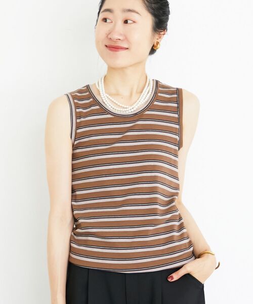 le.coeur blanc（ルクールブラン）の「《手洗い可能》マルチボーダーリブタンク（タンクトップ・レディース・ブラウン系その他2/ブラック系その他・38）」の3枚目の写真