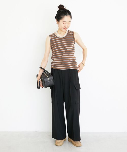 le.coeur blanc（ルクールブラン）の「《手洗い可能》マルチボーダーリブタンク（タンクトップ・レディース・ブラウン系その他2/ブラック系その他・38）」の5枚目の写真