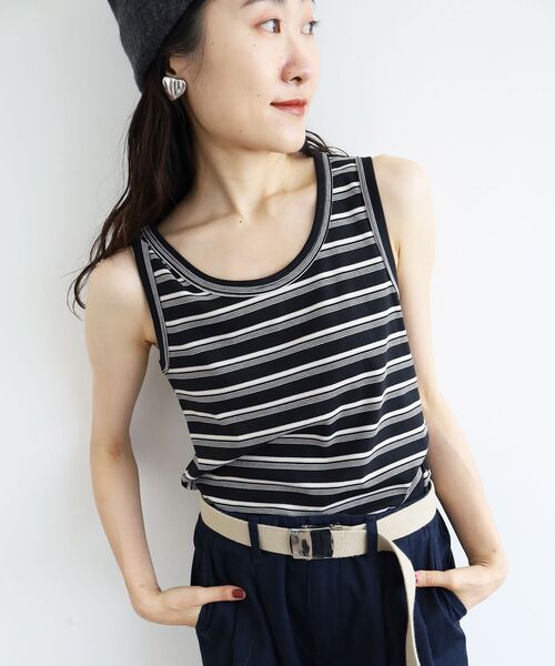 le.coeur blanc（ルクールブラン）の「《手洗い可能》マルチボーダーリブタンク（タンクトップ・レディース・ブラウン系その他2/ブラック系その他・38）」の10枚目の写真