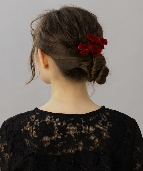 LA MUe（ラミュー）の「【LA MUE】ベロアリボンクリップ 2点セット（バレッタ/ヘアクリップ・レディース・ホワイト/ブラック/レッド/ベージュ・FREE）」の13枚目の写真