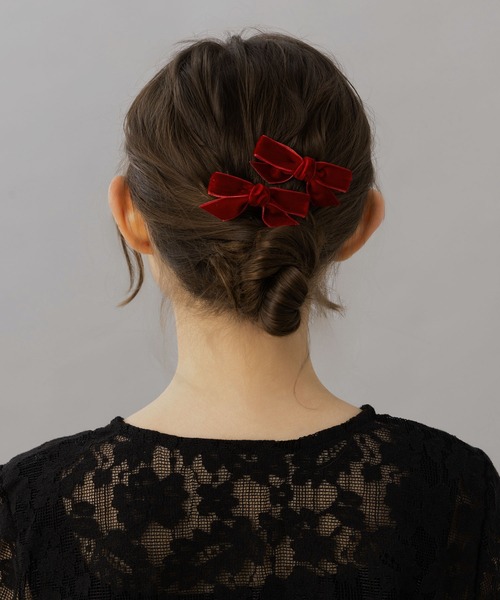 LA MUe（ラミュー）の「【LA MUE】ベロアリボンクリップ 2点セット（バレッタ/ヘアクリップ・レディース・ホワイト/ブラック/レッド/ベージュ・FREE）」の14枚目の写真