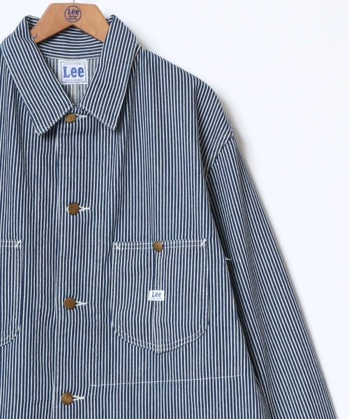 Lee（リー）の「Lee/リー LOCO JACKET/オーバーサイズ デニム ダック ツイル ヒッコリー カバーオールジャケット/レディース メンズ（デニムジャケット・メンズ・インディゴブルー/ブラウン/ブラック/ノンウォッシュ/キナリ/ブルー系その他/ストライプ/ワンウォッシュ/ライトインディゴブルー・M/L/XL）」の9枚目の写真