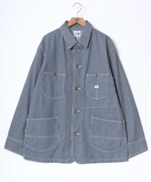 Lee（リー）の「Lee/リー LOCO JACKET/オーバーサイズ デニム ダック ツイル ヒッコリー カバーオールジャケット/レディース メンズ（デニムジャケット・メンズ・インディゴブルー/ブラウン/ブラック/ノンウォッシュ/キナリ/ブルー系その他/ストライプ/ワンウォッシュ/ライトインディゴブルー・M/L/XL）」の18枚目の写真