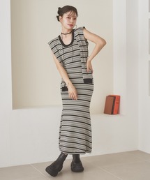 shawl random border one piece /ショールランダムボーダーワンピース