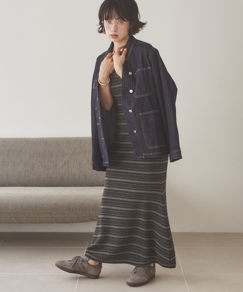 LAULEN(ローレン)の「shawl random border one piece /ショールランダムボーダーワンピース(ワンピース・レディース・ブラック/チャコールグレー・FREE)」の8枚目の写真