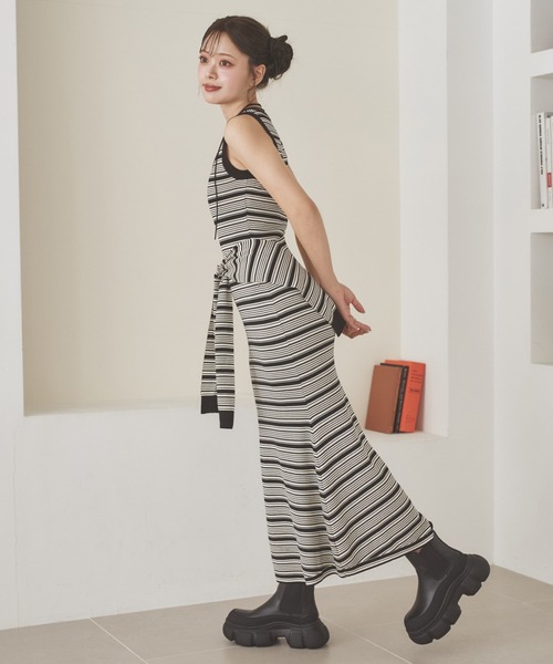 LAULEN(ローレン)の「shawl random border one piece /ショールランダムボーダーワンピース(ワンピース・レディース・ブラック/チャコールグレー・FREE)」の15枚目の写真