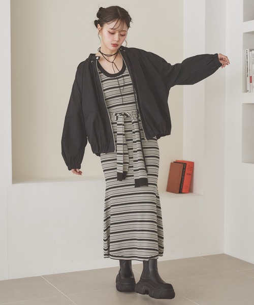 LAULEN(ローレン)の「shawl random border one piece /ショールランダムボーダーワンピース(ワンピース・レディース・ブラック/チャコールグレー・FREE)」の16枚目の写真