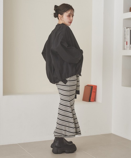 LAULEN(ローレン)の「shawl random border one piece /ショールランダムボーダーワンピース(ワンピース・レディース・ブラック/チャコールグレー・FREE)」の17枚目の写真