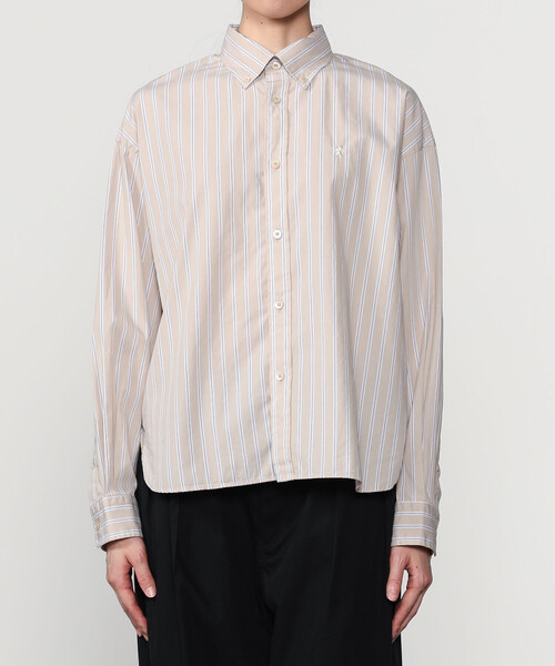 GYMPHLEX（ジムフレックス）の「Gymphlex | コットンストライプ ショートボタンダウン長袖シャツ WOMEN（シャツ/ブラウス・レディース・ベージュ系その他・12）」の10枚目の写真