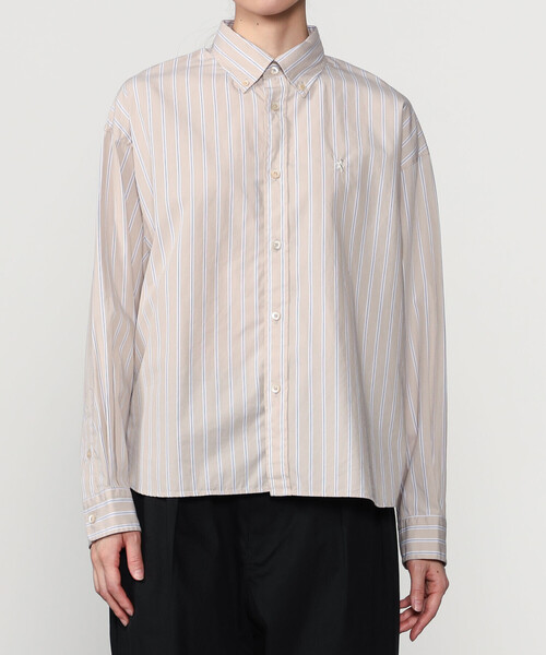 GYMPHLEX（ジムフレックス）の「Gymphlex | コットンストライプ ショートボタンダウン長袖シャツ WOMEN（シャツ/ブラウス・レディース・ベージュ系その他・12）」の13枚目の写真