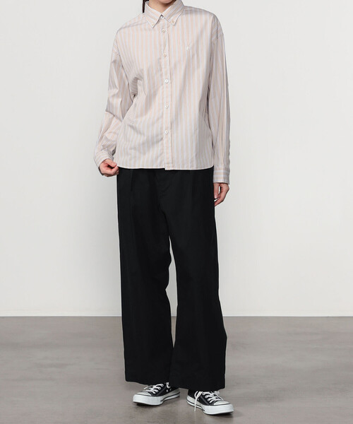 GYMPHLEX（ジムフレックス）の「Gymphlex | コットンストライプ ショートボタンダウン長袖シャツ WOMEN（シャツ/ブラウス・レディース・ベージュ系その他・12）」の14枚目の写真