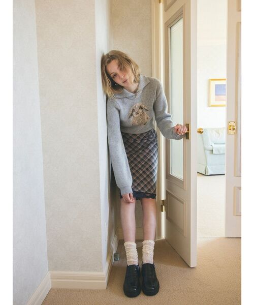 CALNAMUR（カルナムール）の「ラビットデザインショートニット（ニット/セーター・レディース・ライトグレー/ブラウン・FREE）」の9枚目の写真