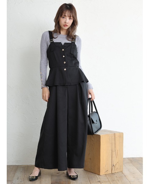 fifth(フィフス)の「ペプラムビスチェ風オールインワン(つなぎ/オールインワン・レディース・ブラック/ベージュ・M/XS)」の2枚目の写真