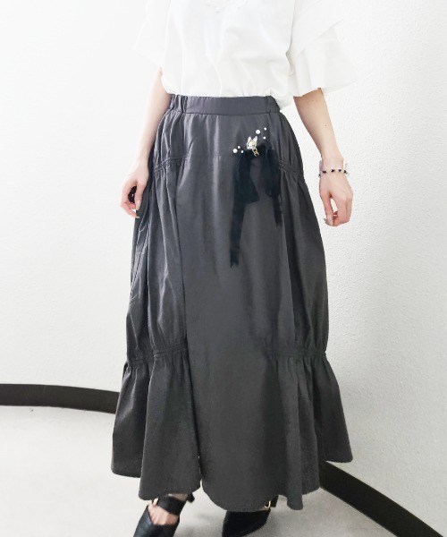 CRYSTAL BALL（クリスタルボール）の「Lace Ribbon Skirt（スカート・レディース・ホワイト系その他/チャコールグレー・FREE）」の2枚目の写真
