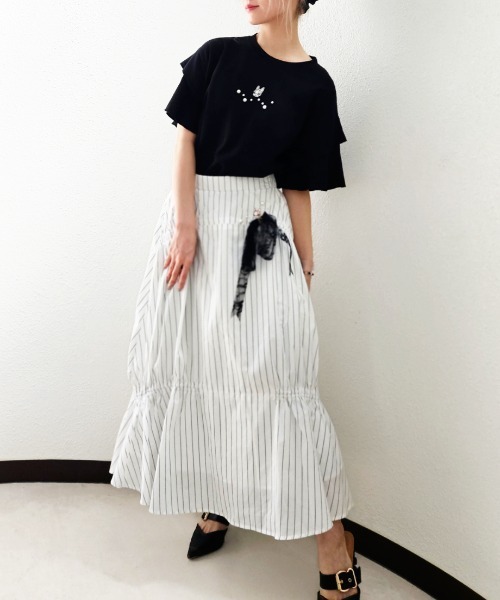 CRYSTAL BALL（クリスタルボール）の「Lace Ribbon Skirt（スカート・レディース・ホワイト系その他/チャコールグレー・FREE）」の7枚目の写真