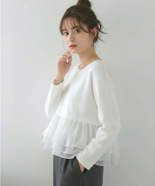 Lateru(ラテル)の「長袖トレーナー フリル レイヤード スウェット(Tシャツ/カットソー・レディース・グレー/ホワイト/ブラック・フリー)」の4枚目の写真