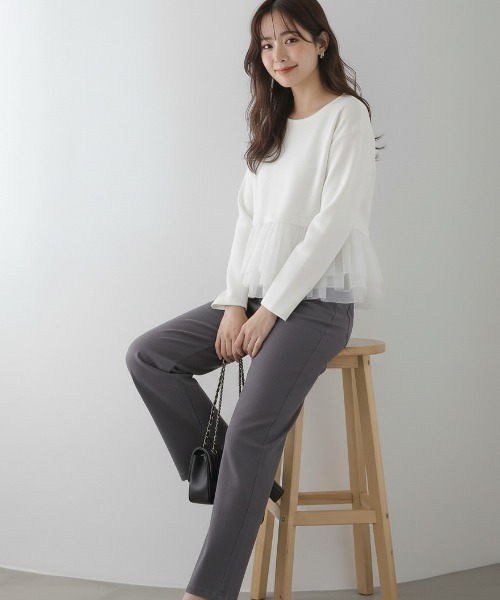 Lateru(ラテル)の「長袖トレーナー フリル レイヤード スウェット(Tシャツ/カットソー・レディース・グレー/ホワイト/ブラック・フリー)」の7枚目の写真