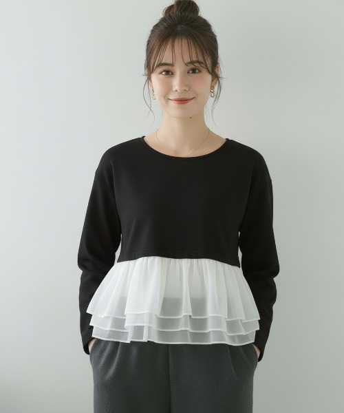 Lateru(ラテル)の「長袖トレーナー フリル レイヤード スウェット(Tシャツ/カットソー・レディース・グレー/ホワイト/ブラック・フリー)」の14枚目の写真