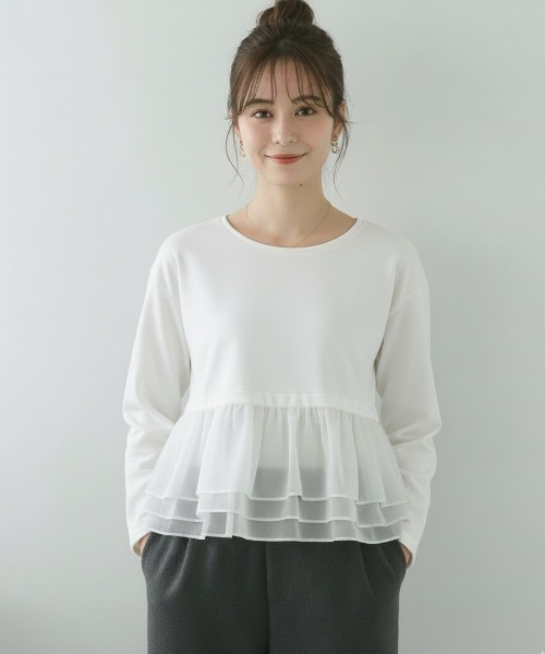 Lateru(ラテル)の「長袖トレーナー フリル レイヤード スウェット(Tシャツ/カットソー・レディース・グレー/ホワイト/ブラック・フリー)」の5枚目の写真