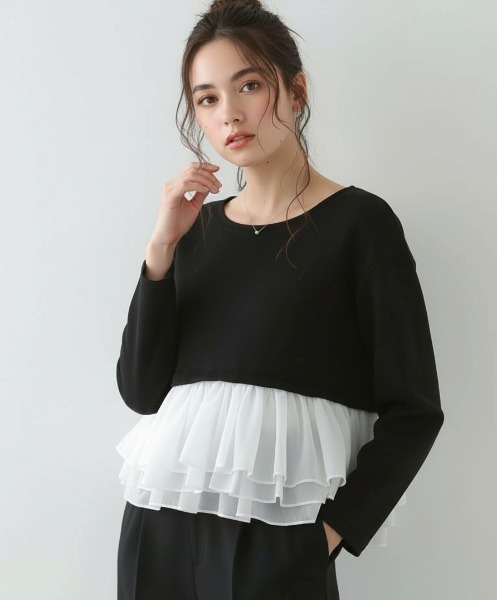 Lateru(ラテル)の「長袖トレーナー フリル レイヤード スウェット(Tシャツ/カットソー・レディース・グレー/ホワイト/ブラック・フリー)」の15枚目の写真