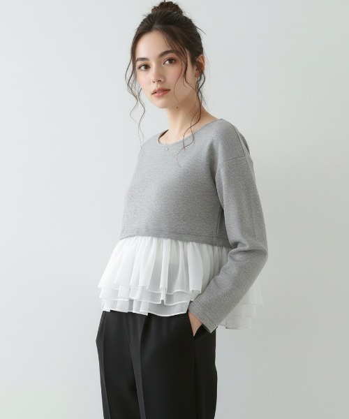 Lateru(ラテル)の「長袖トレーナー フリル レイヤード スウェット(Tシャツ/カットソー・レディース・グレー/ホワイト/ブラック・フリー)」の10枚目の写真