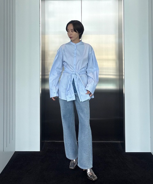 Ameri(アメリ)の「DOUBLE LAYER DESIGN SHIRT(シャツ/ブラウス・レディース・ホワイト/パープル/ストライプ・FREE)」の19枚目の写真